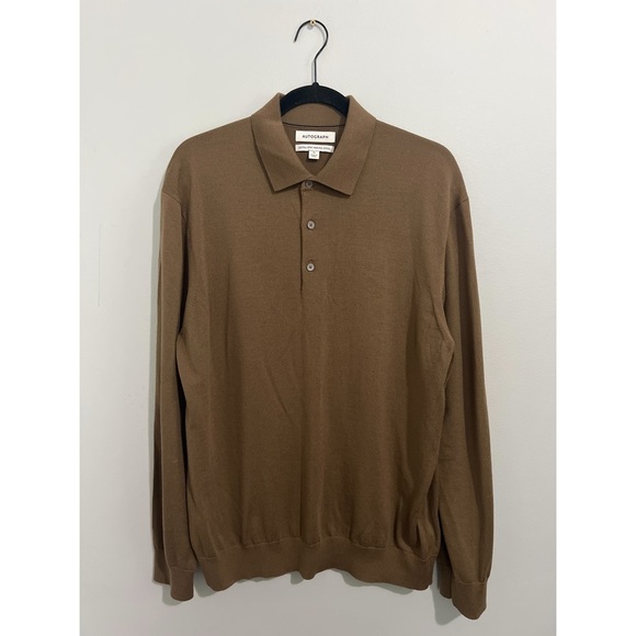 Autograph Sweater Men’s XL Brown Camel Extra Fine Merino Wool Collared Pullover - Picture 3 of 13